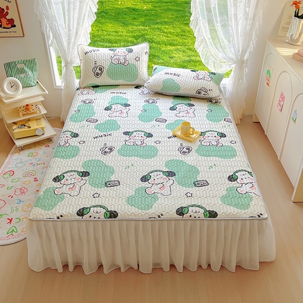 91家纺网 家纺一手货源 找家纺 （总）柒月家居 2024新款印花小清新款乳胶凉床裙席床裙夏被四件套