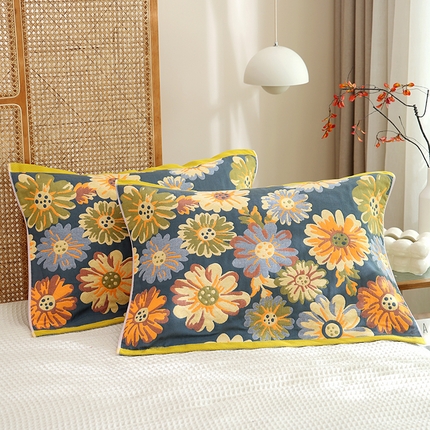 91家纺网 家纺一手货源 找家纺 （总）朴尔家纺-毛巾被 2024年新款色织定位提花纯棉四层纱布枕巾-朴尔毛巾被25*78一对