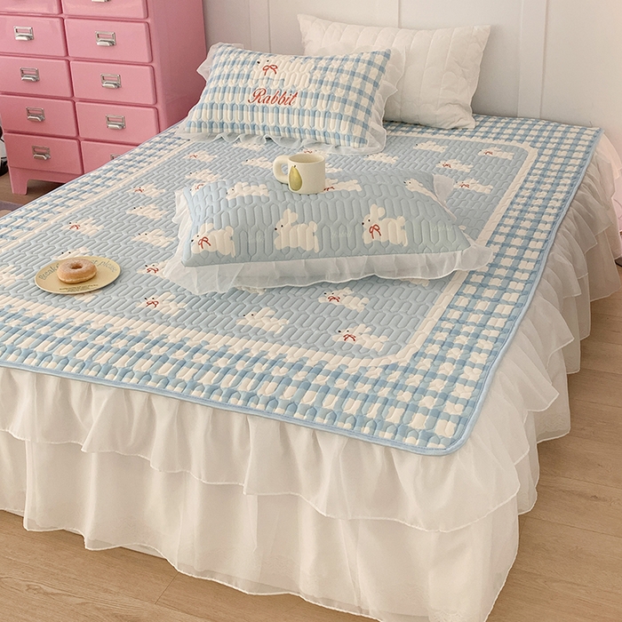 91家纺网 家纺一手货源 找家纺 昔可家纺 2024新款床裙款乳胶席 蝴蝶结小兔