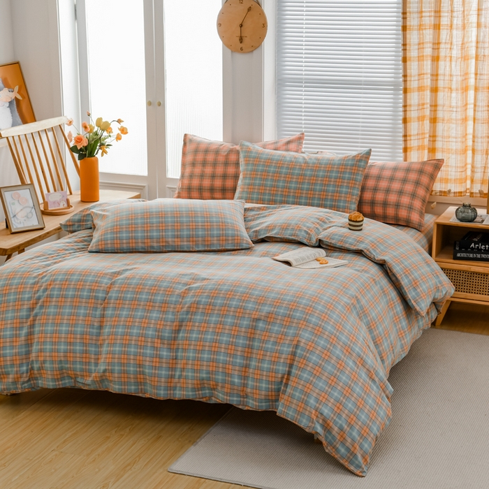 91家纺网 家纺一手货源 找家纺 柠萌家居 2024新款A类全棉色织水洗棉无印风四件套 芳华绿