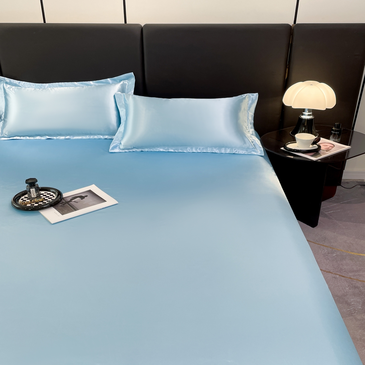 91家纺网 家纺一手货源 找家纺 梦舒羽 2025新款可水洗冰丝床垫保护罩防尘床单三件套 天空蓝