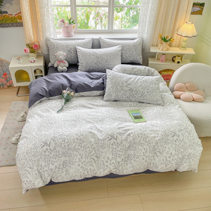 91家纺网 家纺一手货源 找家纺 芊寻家居 2024新款全棉13372花卉系列四件套 淡雅