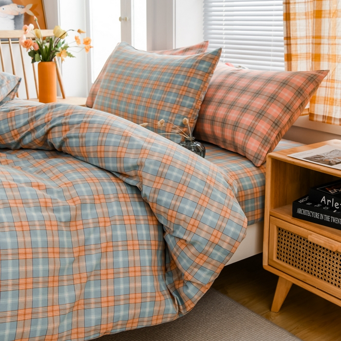 91家纺网 家纺一手货源 找家纺 柠萌家居 2024新款A类全棉色织水洗棉无印风四件套 芳华绿