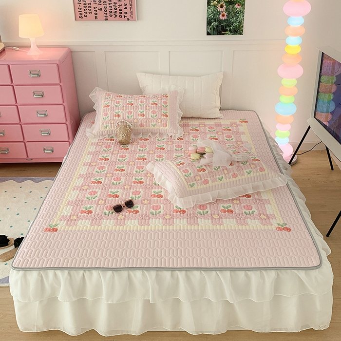 91家纺网 家纺一手货源 找家纺 昔可家纺 2024新款床裙款乳胶席 樱桃郁金香