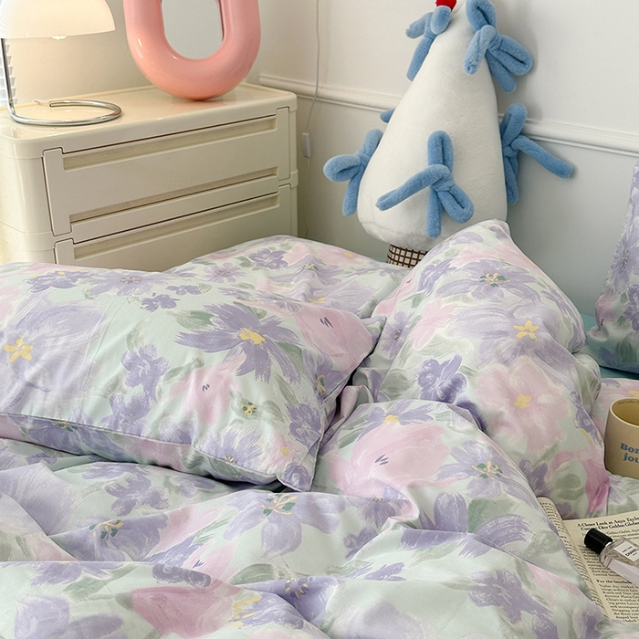 91家纺网 家纺一手货源 找家纺 昔可家纺 2024新款全棉春日复古印花四件套 梨花落