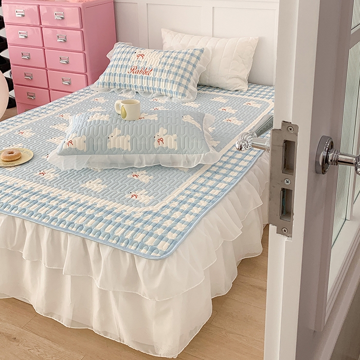 91家纺网 家纺一手货源 找家纺 昔可家纺 2024新款床裙款乳胶席 蝴蝶结小兔