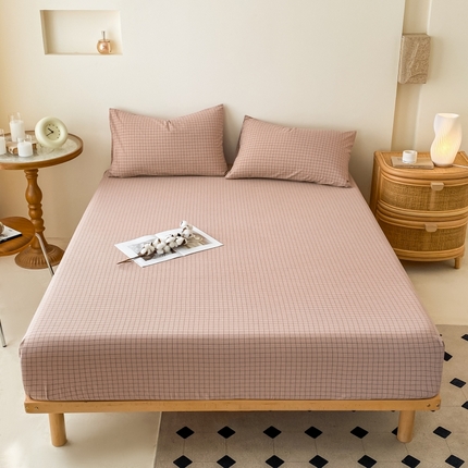 91家纺网 家纺一手货源 找家纺 寐眠 2024新款全棉水洗棉床单床笠单品-单床笠 小粉格