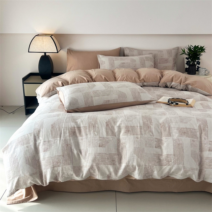 91家纺网 家纺一手货源 找家纺 HL原创 2024新款原创双层纱提花四件套 几何-咖