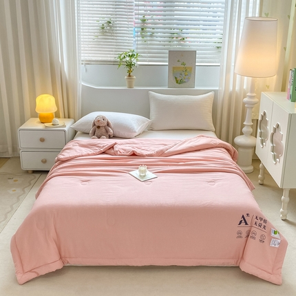恋之巢2024新款泡泡棉夏被四件套 单夏被 纯色夏被大豆蛋白抗菌纤维棉被 蜜桃粉