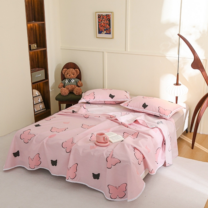 91家纺网 家纺一手货源 找家纺 萌宝 2025老粗布新款纯棉细纱三枚缎卡帆布花边款软凉席床单提供买家秀恋蝶