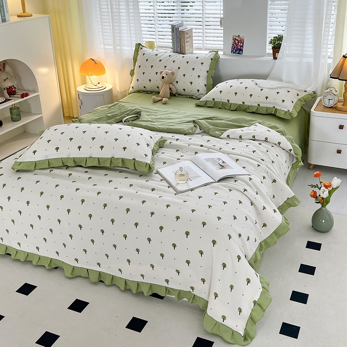 91家纺网 家纺一手货源 找家纺 梦莱斯 2024新款时尚舒适泡泡棉夏被四件套 森林