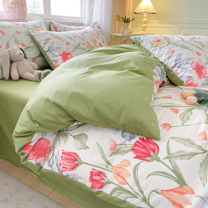 91家纺网 家纺一手货源 找家纺 芊寻家居 2024新款全棉13372花卉系列四件套 朵菲