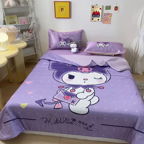 91家纺网 家纺一手货源 找家纺 博雅 2024新款三丽鸥凉感丝凉席夏被套件 大版-信封库洛米