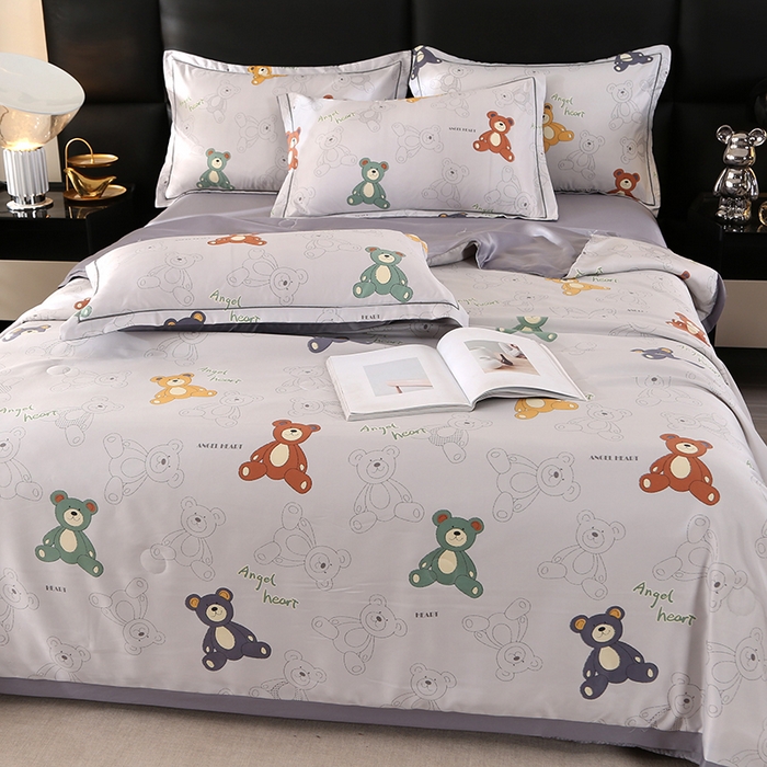 91家纺网 家纺一手货源 找家纺 梦莱斯 2024新款拼角宽边水洗天丝夏被四件套 宝贝熊