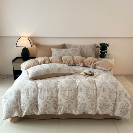 HL原创 2024新款原创双层纱提花四件套 陌上花开-咖