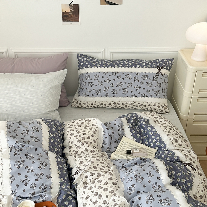 91家纺网 家纺一手货源 找家纺 昔可家纺 2024新款全棉春日复古印花四件套 中古蝴蝶结花