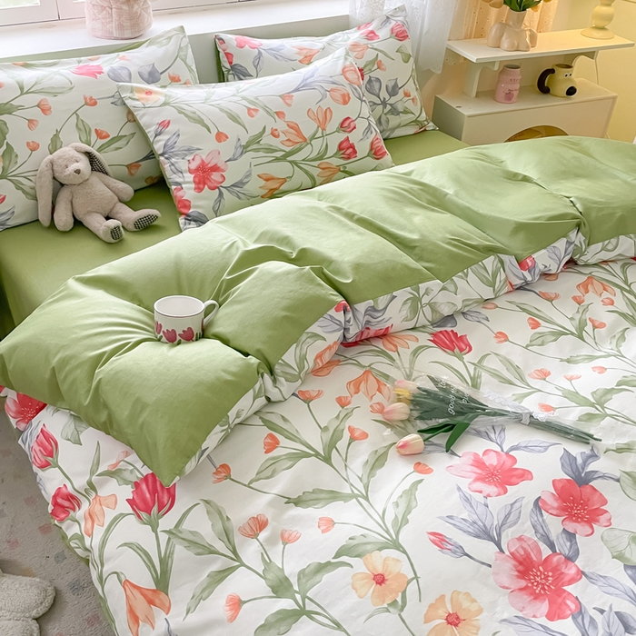 91家纺网 家纺一手货源 找家纺 芊寻家居 2024新款全棉13372花卉系列四件套 朵菲