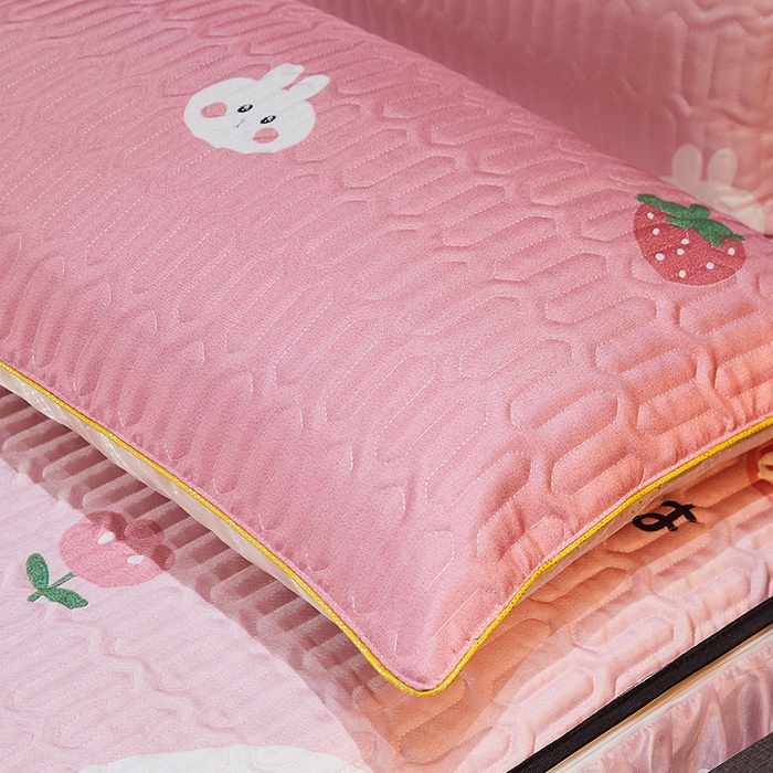 91家纺网 家纺一手货源 找家纺 情恒 2025新款可脱卸印花夹棉冰丝凉席三件套 快乐兔