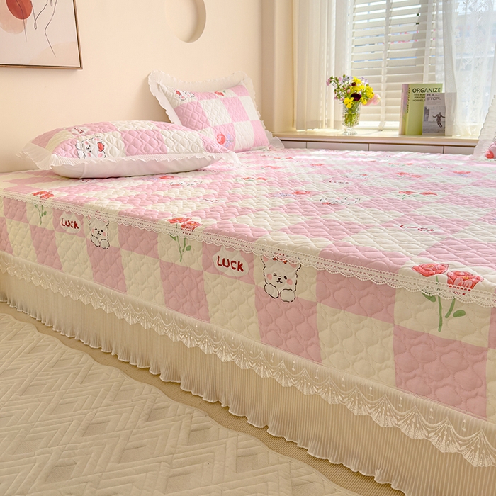 91家纺网 家纺一手货源 找家纺 冬然 2023新款全棉防滑榻榻米垫子炕垫纯棉床盖夹棉床单纯棉床单-幸福兔