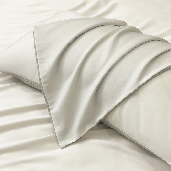 91家纺网 家纺一手货源 找家纺 直播爆款A类轻奢60S莱赛尔天丝四件套真丝四件套 本白+银灰