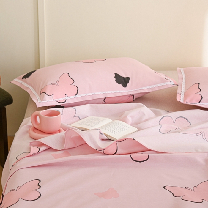 91家纺网 家纺一手货源 找家纺 萌宝 2025老粗布新款纯棉细纱三枚缎卡帆布花边款软凉席床单提供买家秀恋蝶