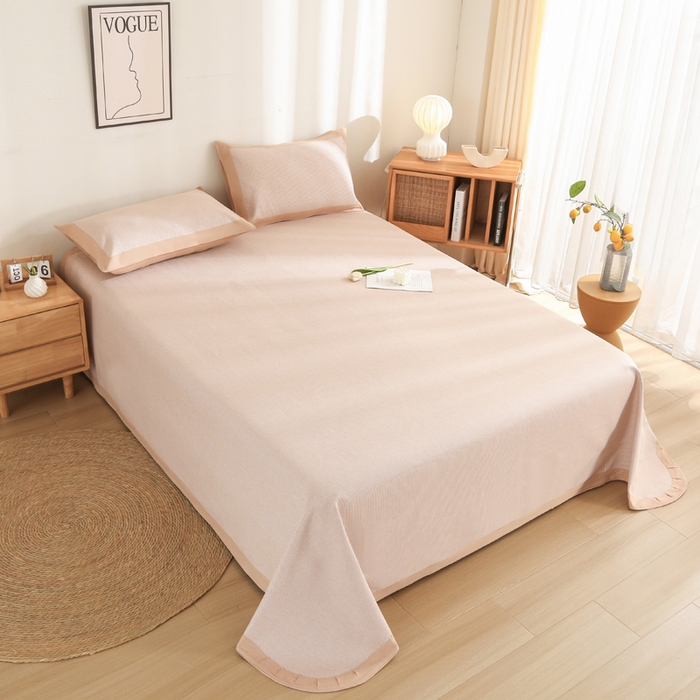 91家纺网 家纺一手货源 找家纺 金泰莱 2025新款加厚老粗布凉席三件套全棉老粗布床单纯棉床单软凉席 花溪