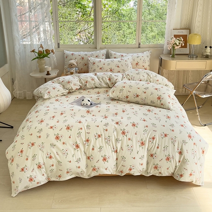 91家纺网 家纺一手货源 找家纺 乐萱家纺 2024新款水洗云朵棉小清新四件套超柔印花单被套 田园花语