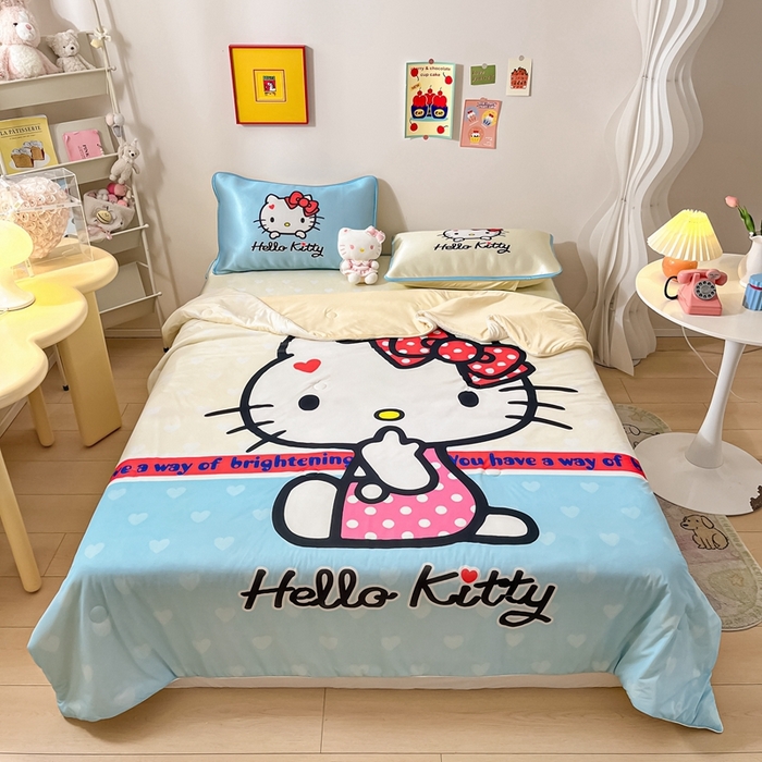 91家纺网 家纺一手货源 找家纺 博雅 2024新款三丽鸥凉感丝凉席夏被套件 大版-美美KT