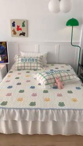 91家纺网 家纺一手货源 找家纺 昔可家纺 2024新款床裙款乳胶席 彩色小兔