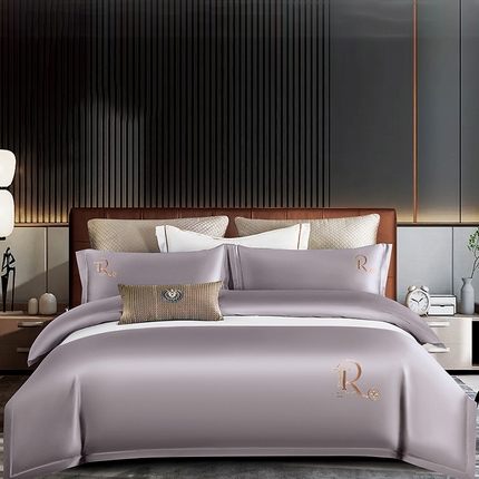 91家纺网 家纺一手货源 找家纺 浩情国际婚庆供货中心 2026新款160支长绒棉刺绣简约四件套--北慕系列 北慕-弥漫灰