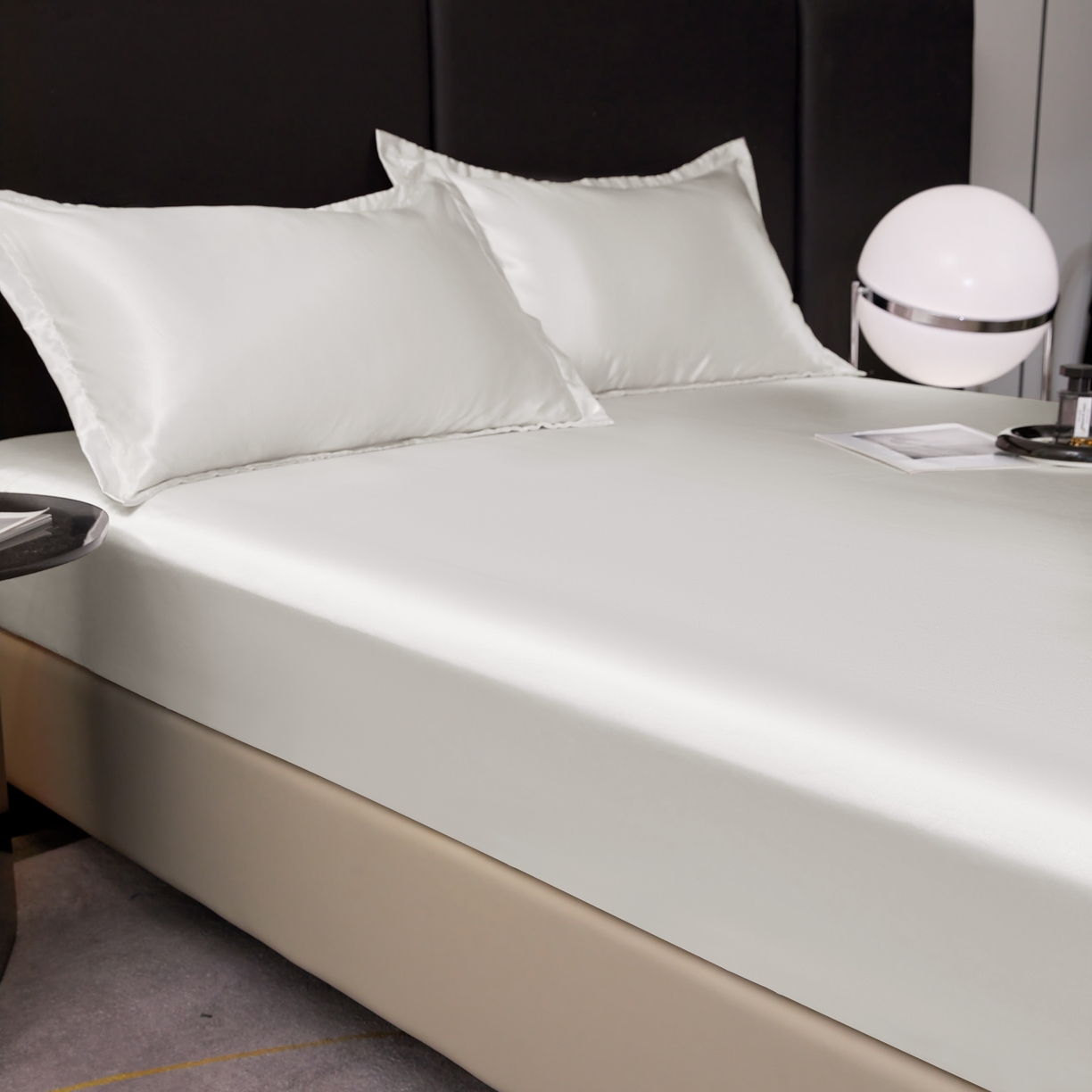 91家纺网 家纺一手货源 找家纺 梦舒羽 2025新款可水洗冰丝床垫保护套床笠三件套 光洁白