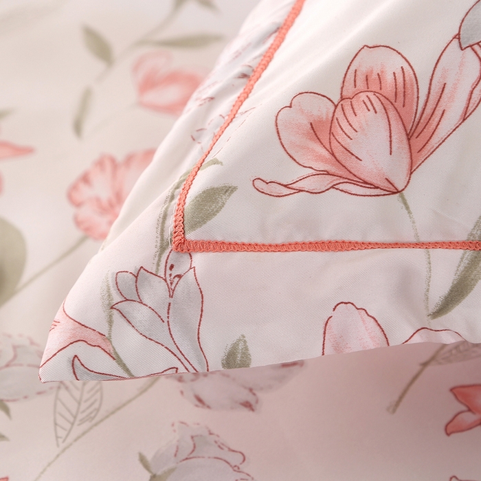 91家纺网 家纺一手货源 找家纺 梦莱斯 2024新款拼角宽边水洗天丝夏被四件套 清晨粉红