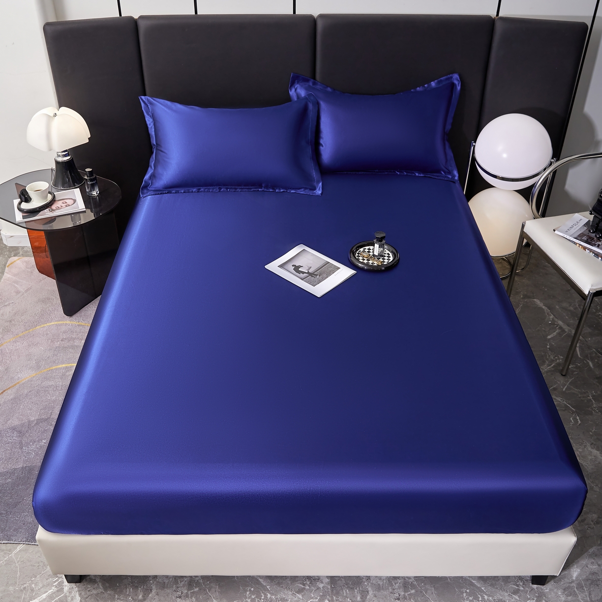 91家纺网 家纺一手货源 找家纺 梦舒羽 2025新款可水洗冰丝床垫保护套床笠三件套 深海蓝