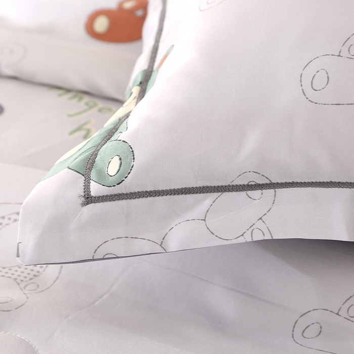 91家纺网 家纺一手货源 找家纺 梦莱斯 2024新款拼角宽边水洗天丝夏被四件套 宝贝熊