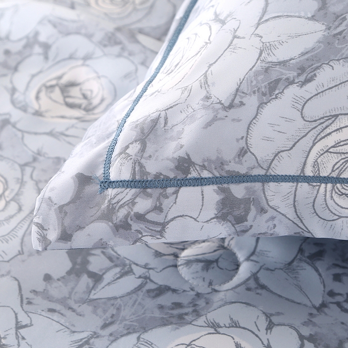 91家纺网 家纺一手货源 找家纺 梦莱斯 2024新款拼角宽边水洗天丝夏被四件套 玫瑰灰