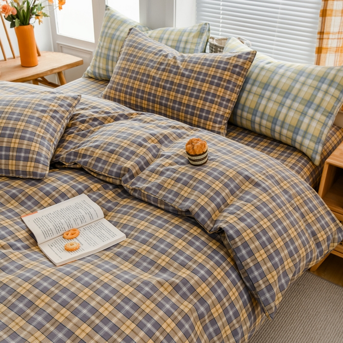 91家纺网 家纺一手货源 找家纺 柠萌家居 2024新款A类全棉色织水洗棉无印风四件套 芳华灰