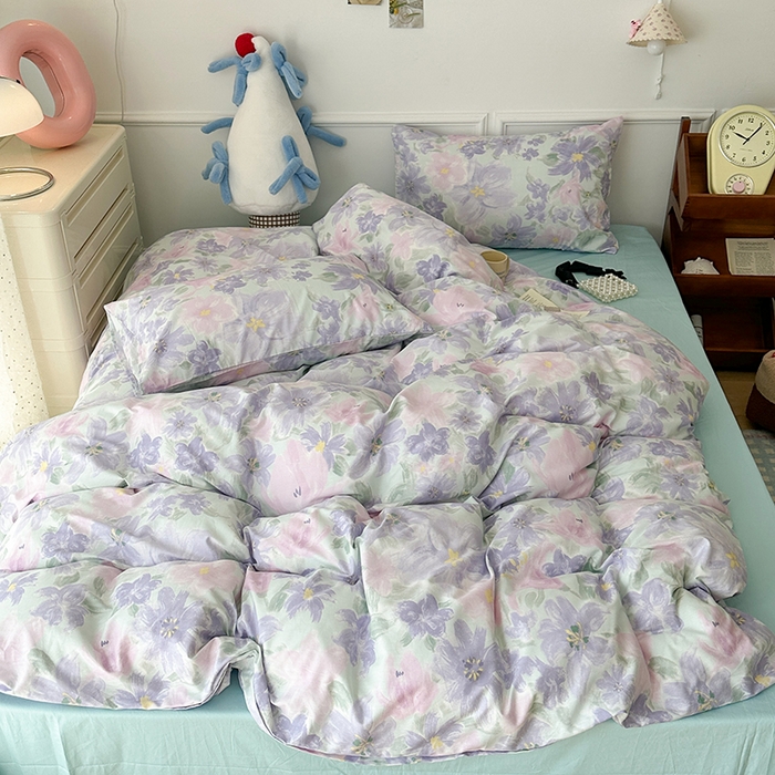 91家纺网 家纺一手货源 找家纺 昔可家纺 2024新款全棉春日复古印花四件套 梨花落