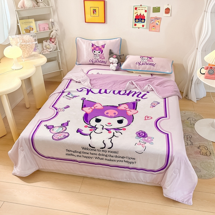 91家纺网 家纺一手货源 找家纺 博雅 2024新款三丽鸥凉感丝凉席夏被套件 大版-心动库洛米