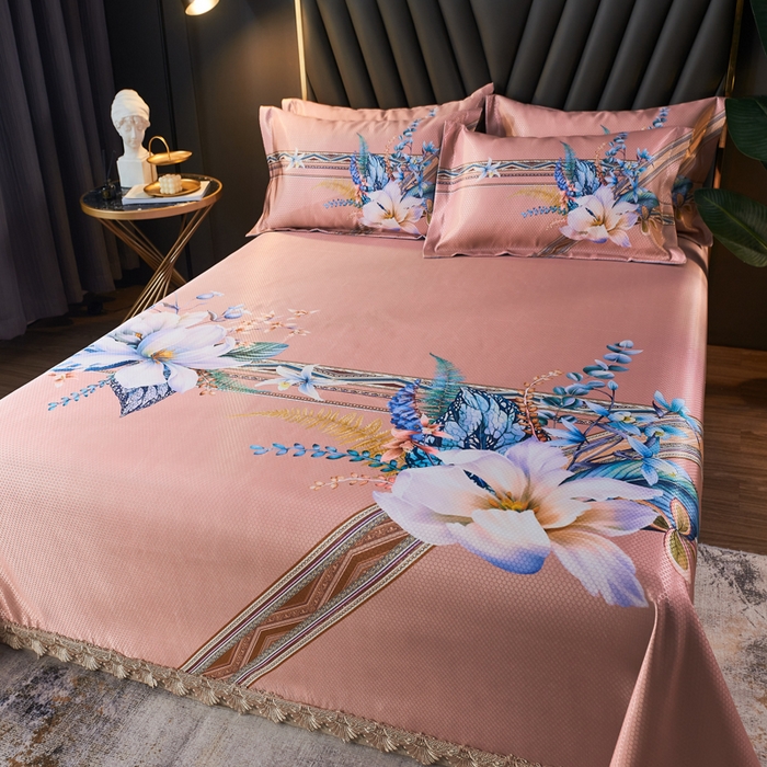 91家纺网 家纺一手货源 找家纺 大境 2024新款900d窝蜂冰丝凉席三件套 俏丽花姿