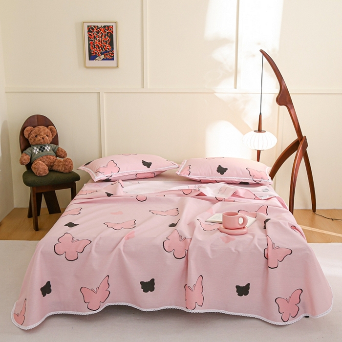 91家纺网 家纺一手货源 找家纺 萌宝 2025老粗布新款纯棉细纱三枚缎卡帆布花边款软凉席床单提供买家秀恋蝶