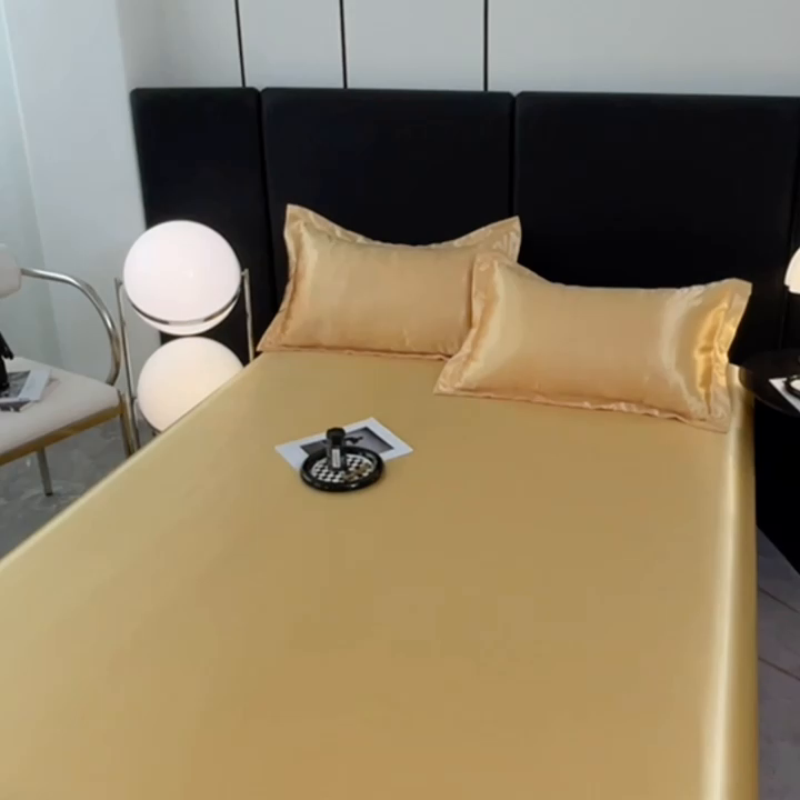 91家纺网 家纺一手货源 找家纺 梦舒羽 2025新款可水洗冰丝床垫保护套床笠三件套 金驼色