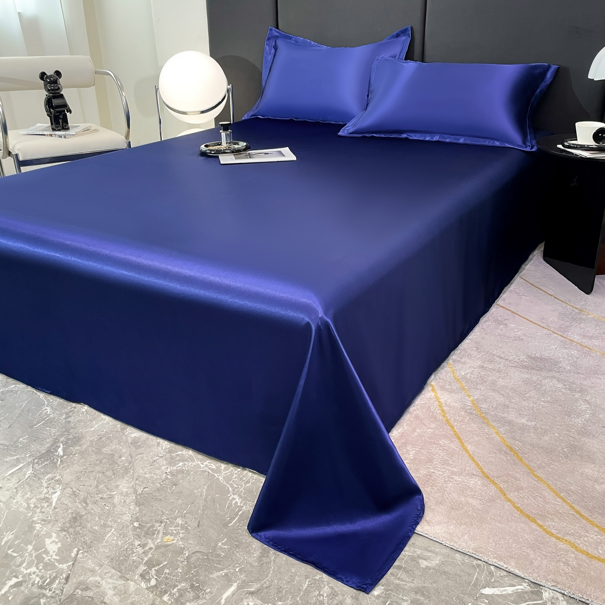 91家纺网 家纺一手货源 找家纺 梦舒羽 2025新款可水洗冰丝床垫保护罩防尘床单三件套 深海蓝