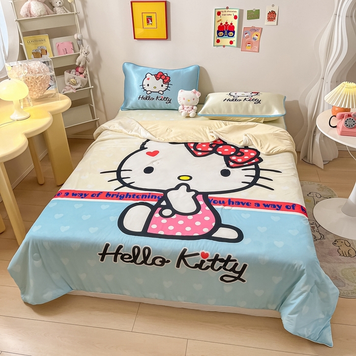 91家纺网 家纺一手货源 找家纺 博雅 2024新款三丽鸥凉感丝凉席夏被套件 大版-美美KT