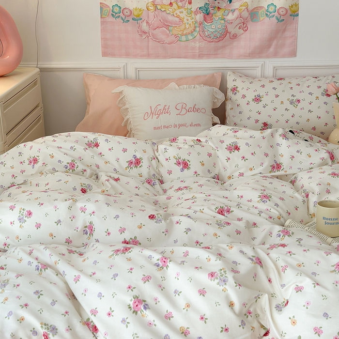 91家纺网 家纺一手货源 找家纺 昔可家纺 2024新款全棉春日复古印花四件套 尤梨