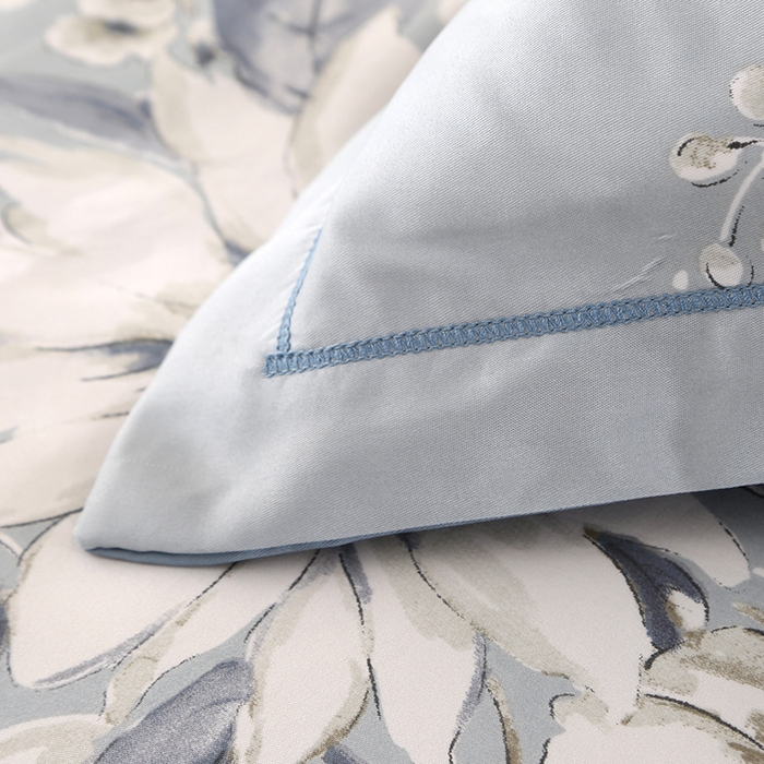 91家纺网 家纺一手货源 找家纺 梦莱斯 2024新款拼角宽边水洗天丝夏被四件套 花悦吟兰