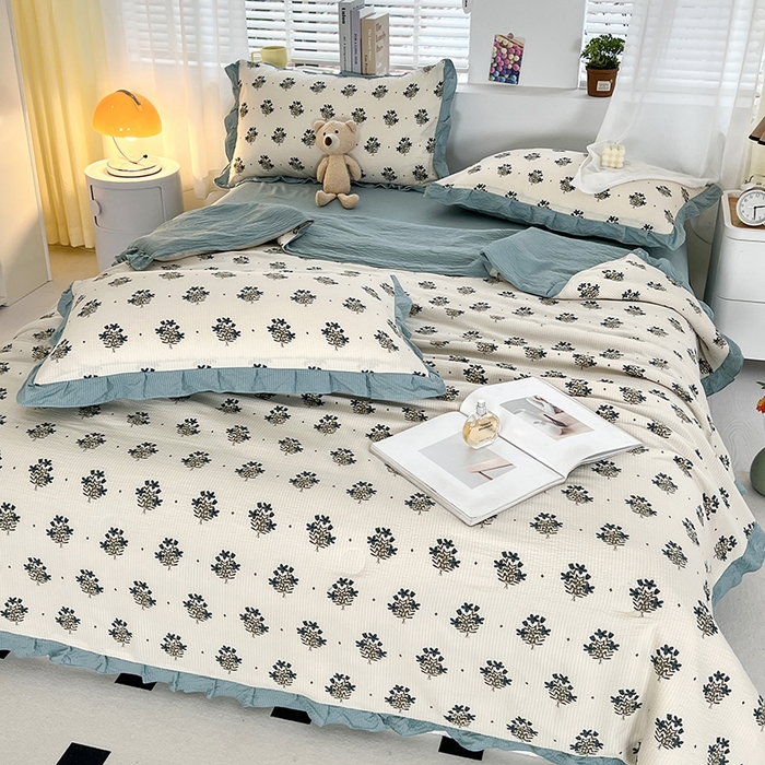 91家纺网 家纺一手货源 找家纺 梦莱斯 2024新款时尚舒适泡泡棉夏被四件套 晴朗