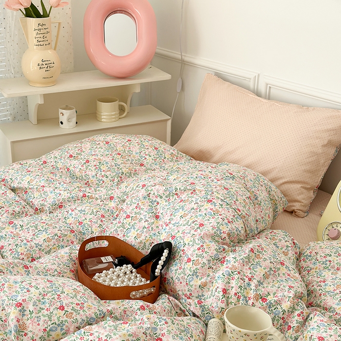 91家纺网 家纺一手货源 找家纺 昔可家纺 2024新款全棉春日复古印花四件套 春日花漾