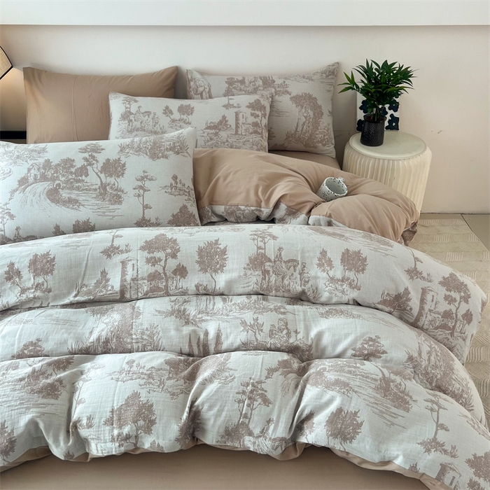 91家纺网 家纺一手货源 找家纺 HL原创 2024新款原创双层纱提花四件套 拾光-咖