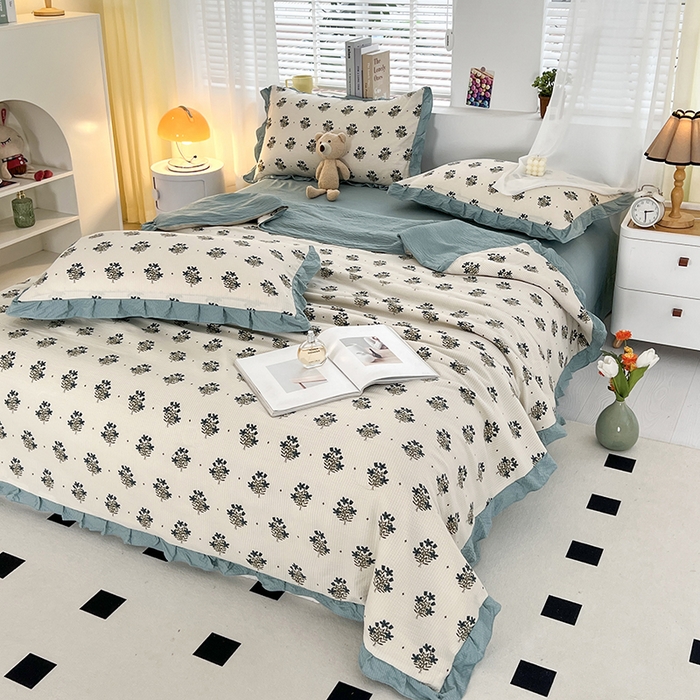 91家纺网 家纺一手货源 找家纺 梦莱斯 2024新款时尚舒适泡泡棉夏被四件套 晴朗