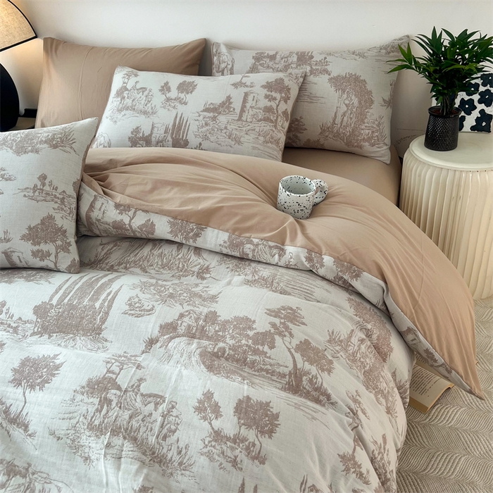 91家纺网 家纺一手货源 找家纺 HL原创 2024新款原创双层纱提花四件套 拾光-咖